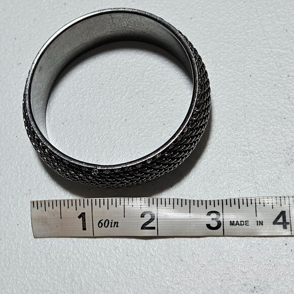 Vintage Silver Tone Mesh Rhinestone Chunky Bangle Bracelet Gothic Steam Punk - Picture 4 of 4